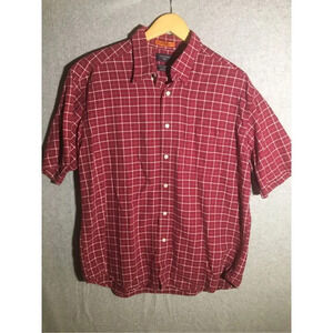 Mens Dockers Button Up Short Sleeve Red Plaid Stain Defenders Spring Summer